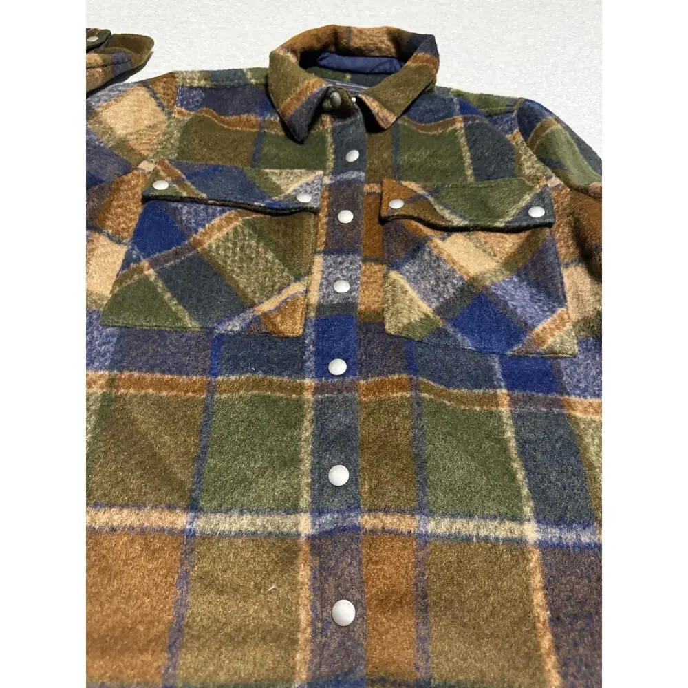 BlankNYC Hit The Trail Shacket Flannel Brown Green Navy Sz M - Picture 7 of 12